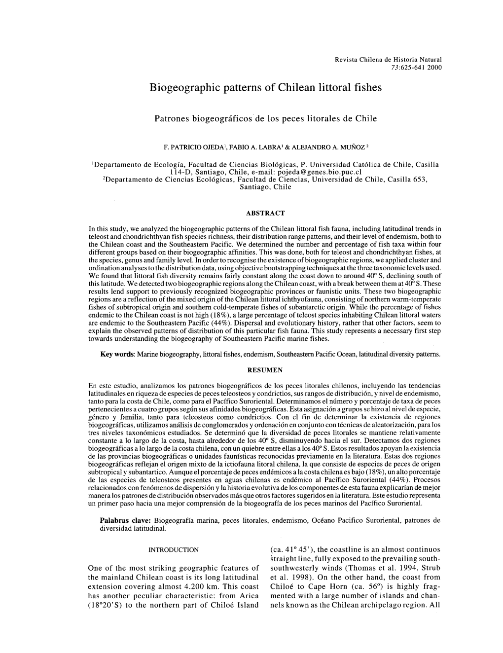 Biogeographic Patterns of Chilean Littoral Fishes