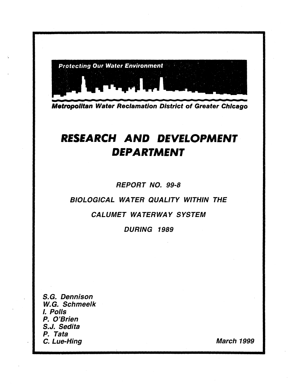 Biological Water Quality Within the Calumet Water System During 1989, MWRD, Report Number 99-8, March