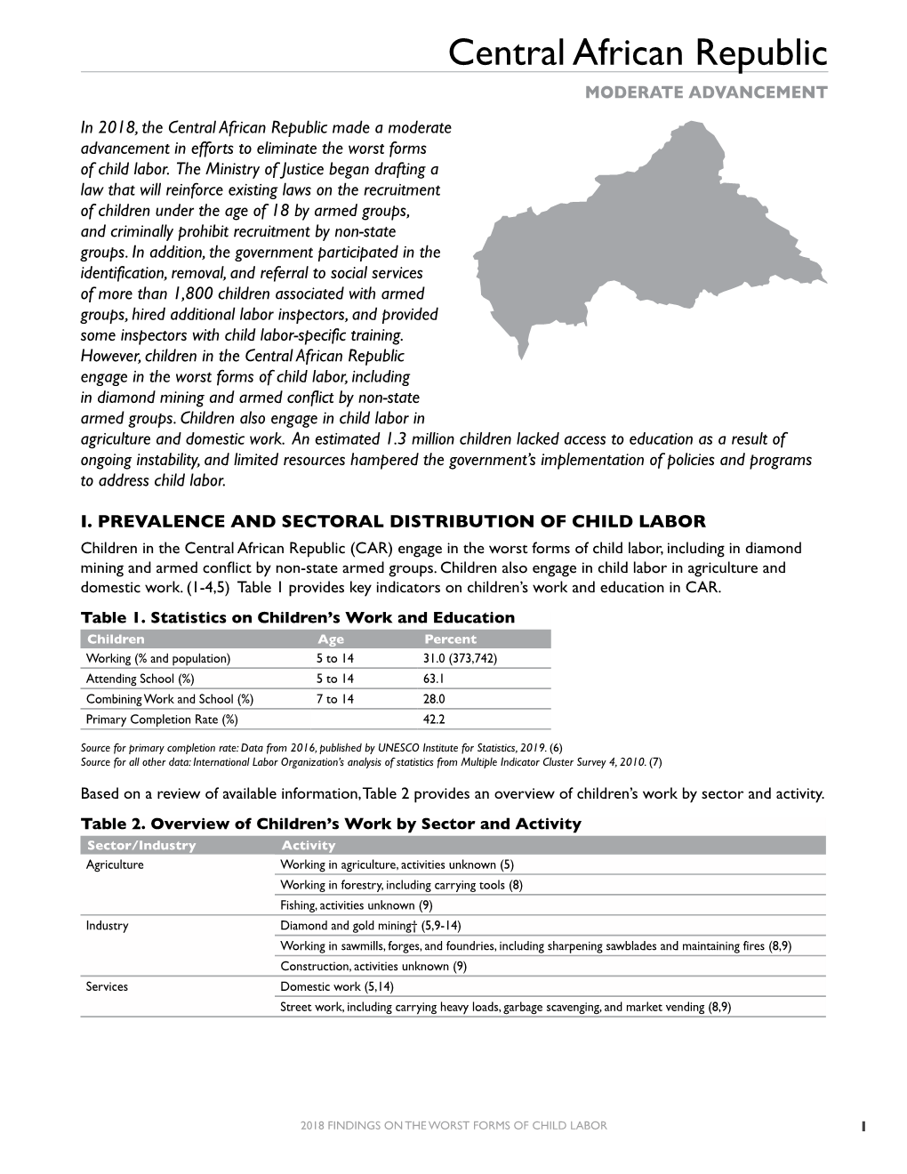 2018 Findings on the Worst Forms of Child Labor: Central African Republic