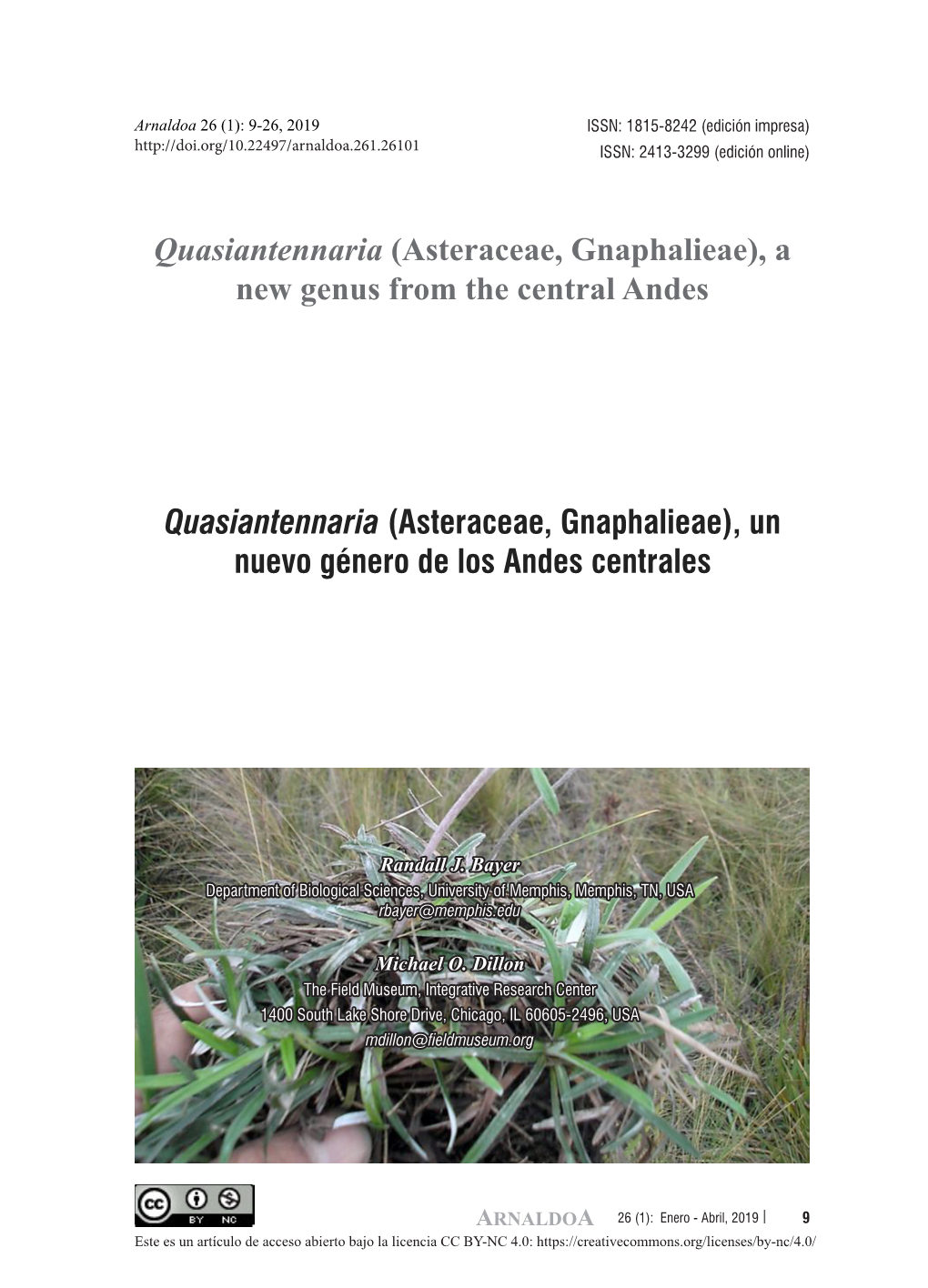 Asteraceae, Gnaphalieae), a New Genus from the Central Andes