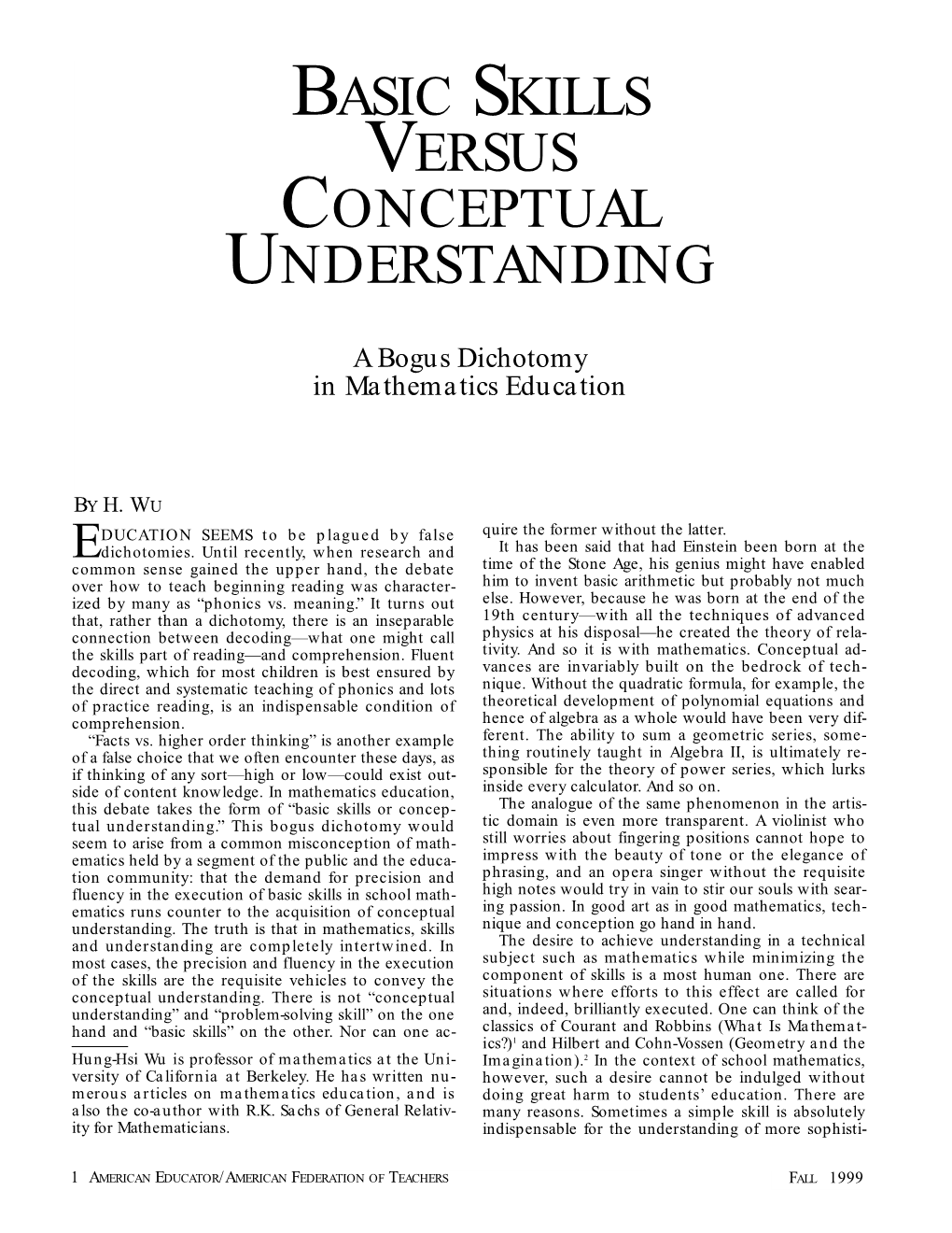 Basic Skills Versus Conceptual Understanding