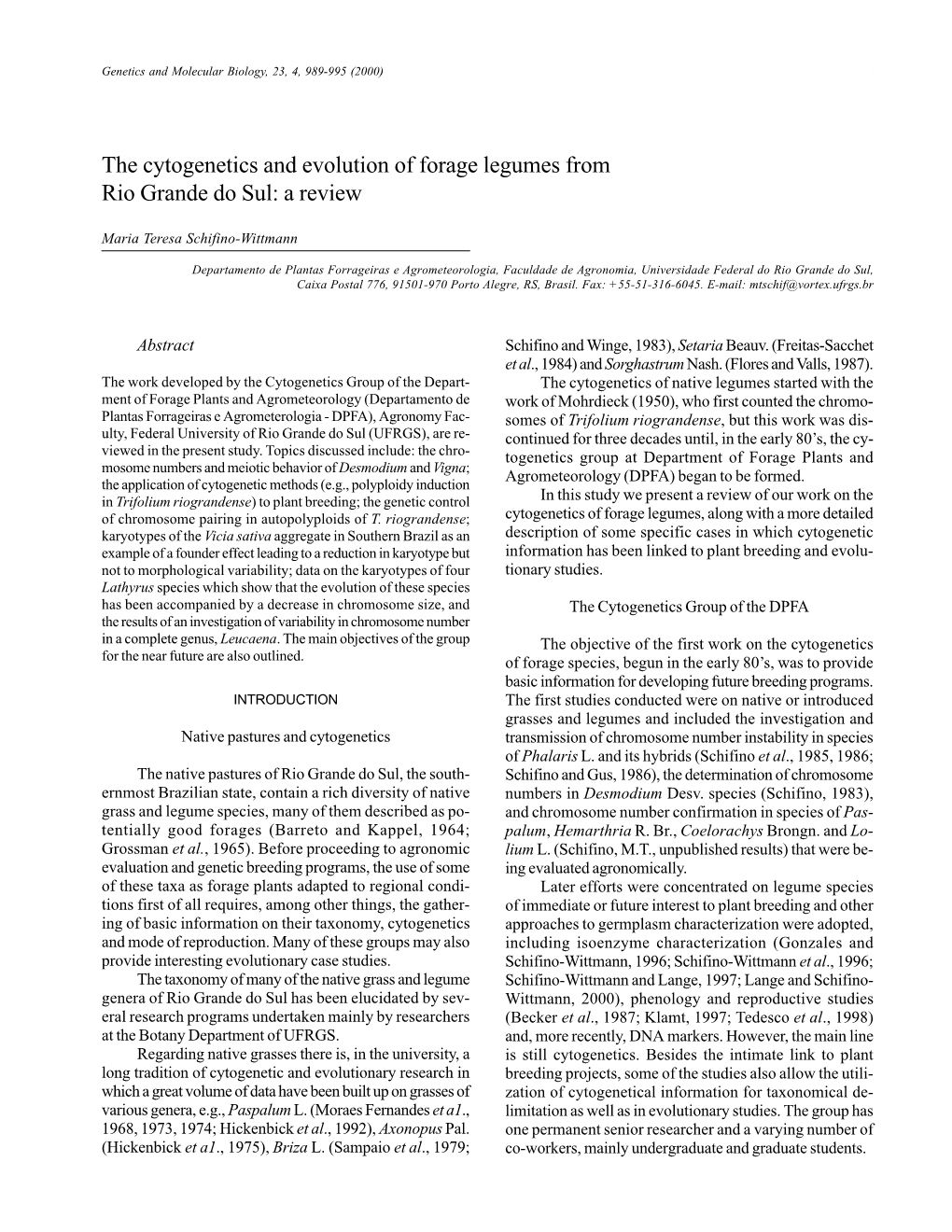 The Cytogenetics and Evolution of Forage Legumes from Rio Grande Do Sul: a Review