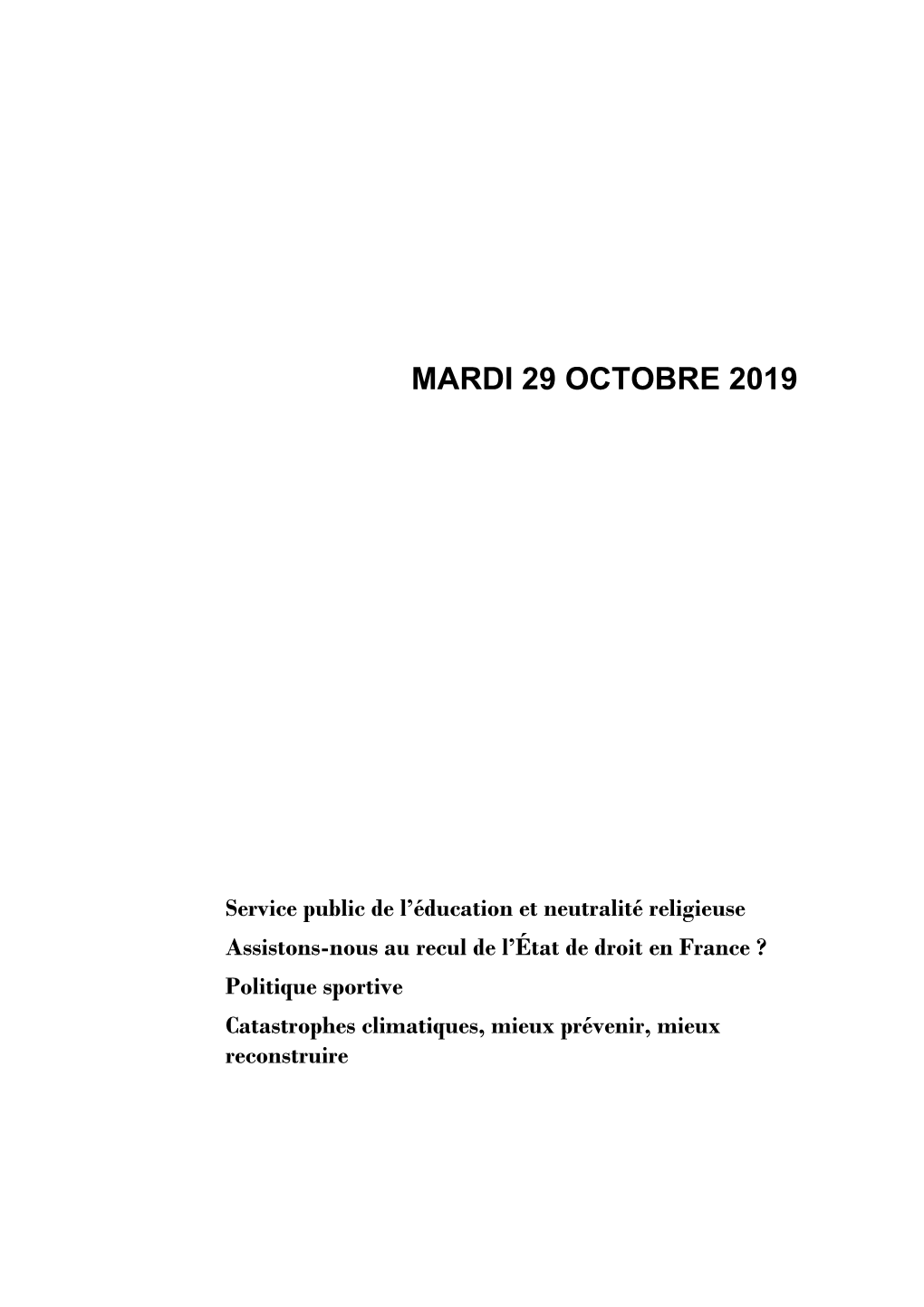 Mardi 29 Octobre 2019