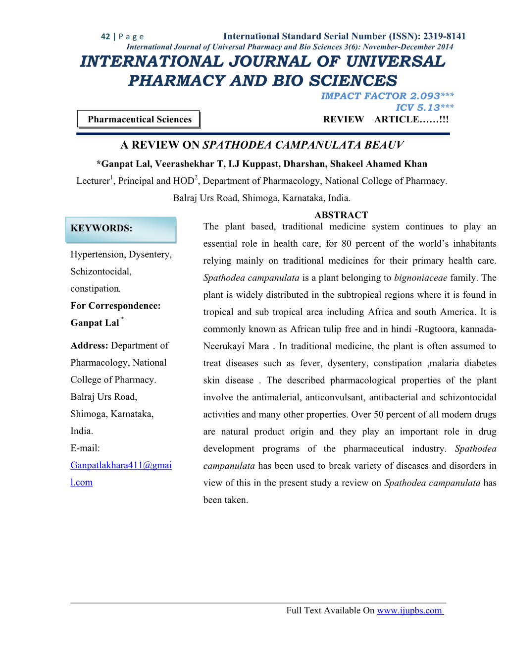 International Journal of Universal Pharmacy and Bio