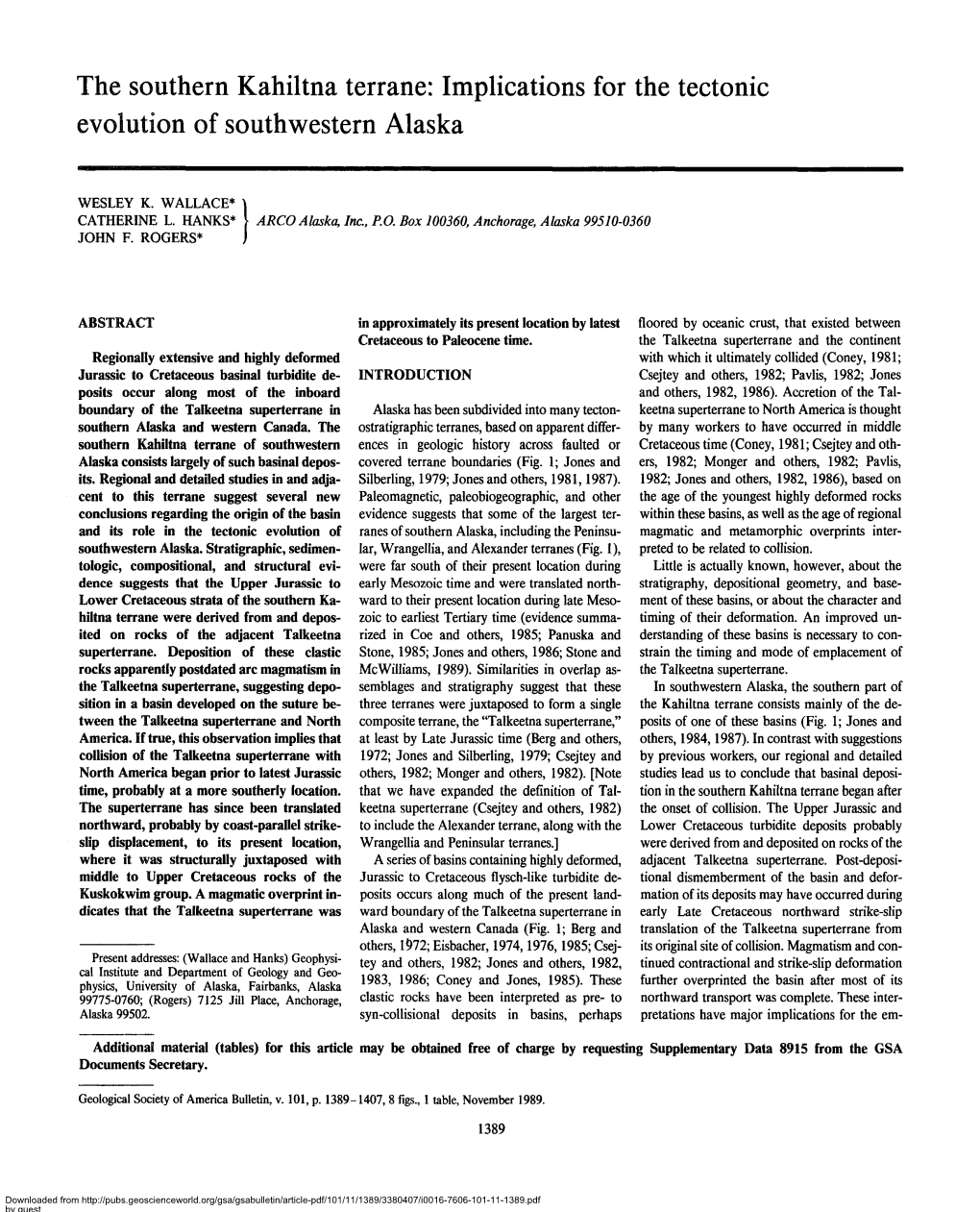 The Southern Kahiltna Terrane: Implications for the Tectonic Evolution of Southwestern Alaska