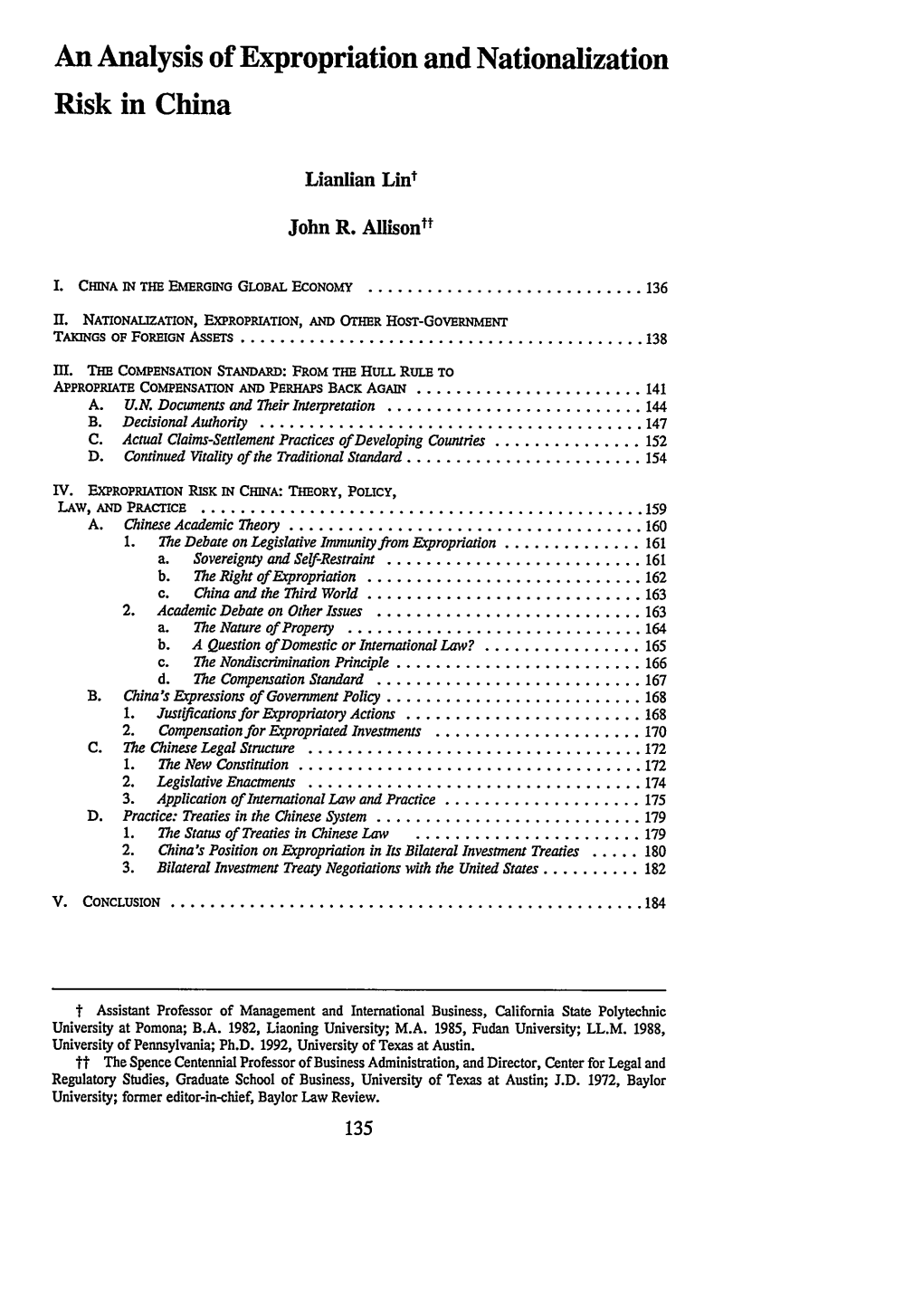 An Analysis of Expropriation and Nationalization Risk in China