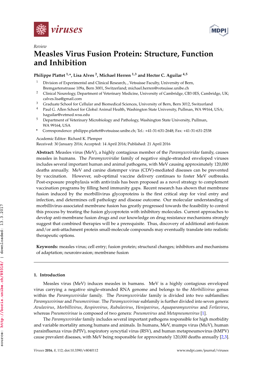 Measles Virus Fusion Protein: Structure, Function and Inhibition