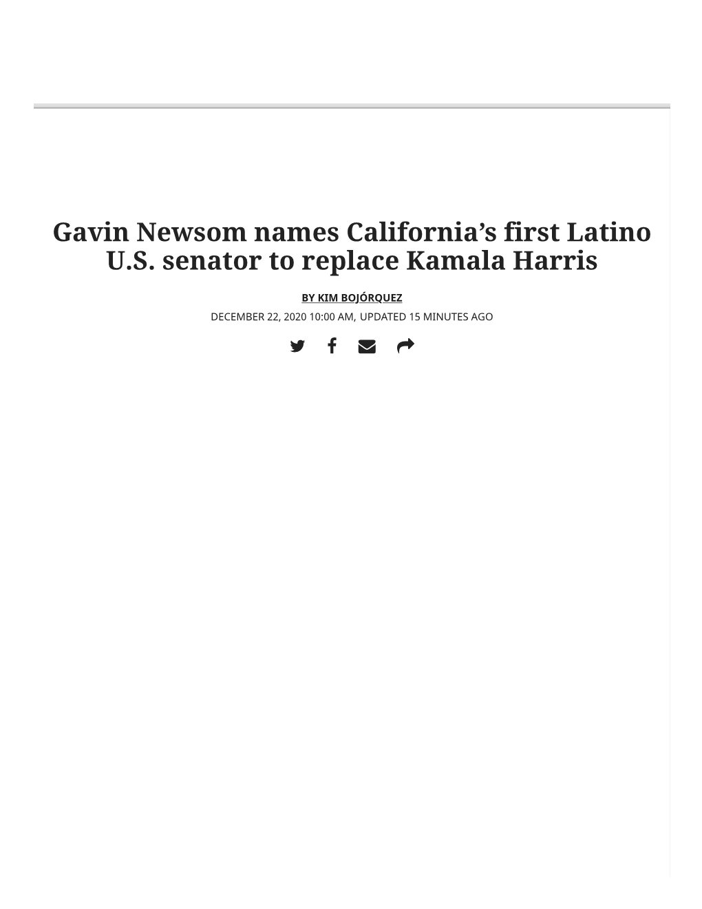 Gavin Newsom Names California's First Latino U.S. Senator to Replace