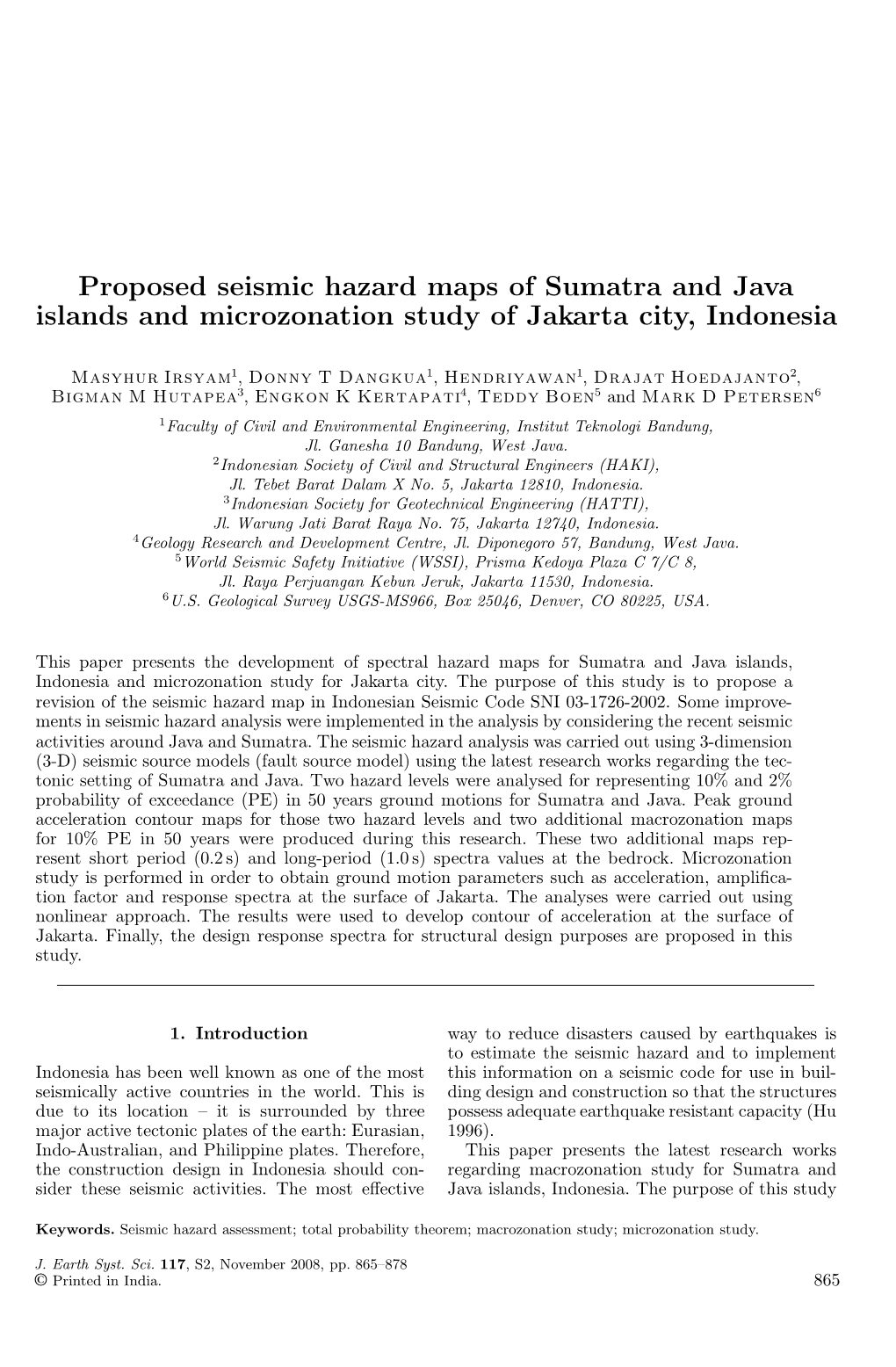 Proposed Seismic Hazard Maps of Sumatra and Java Islands and Microzonation Study of Jakarta City, Indonesia