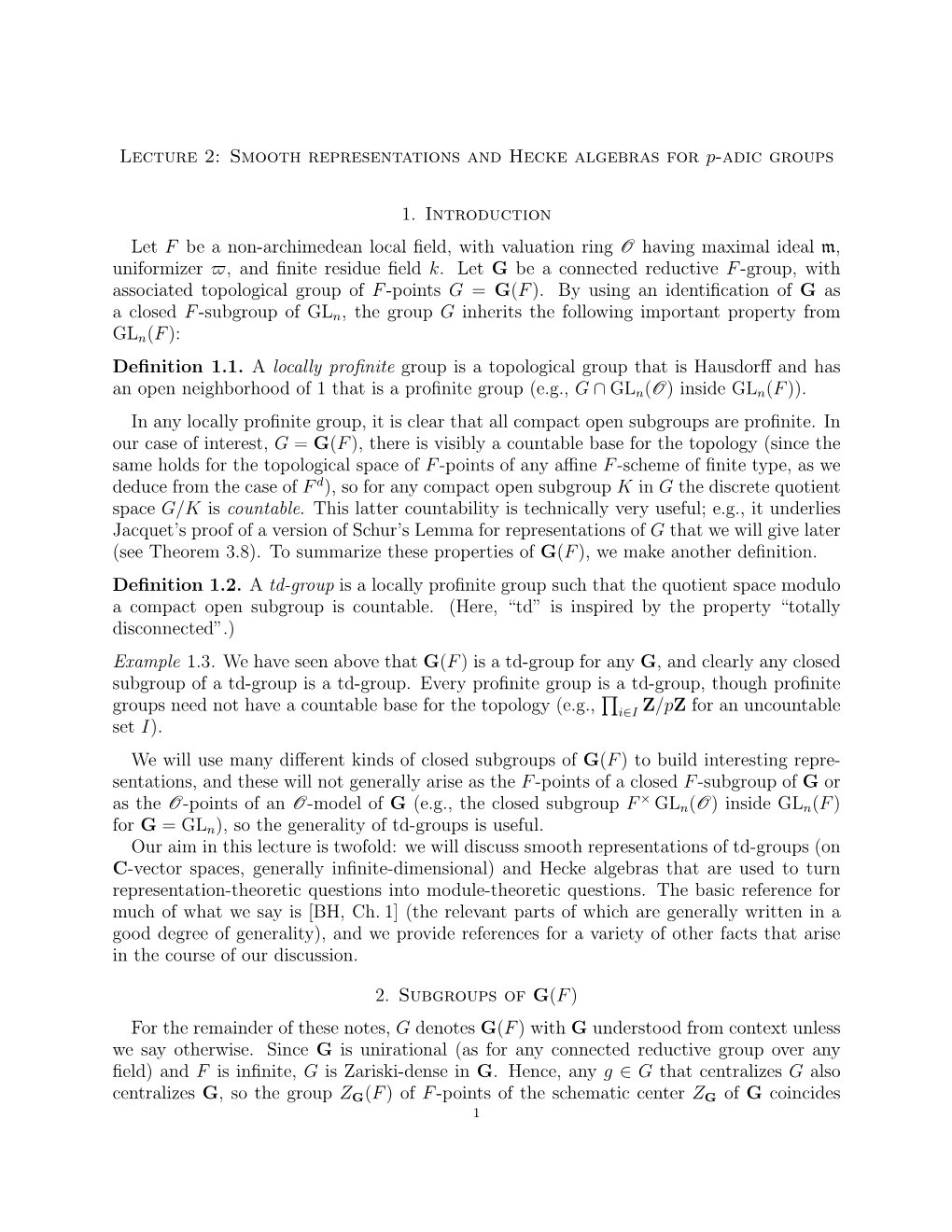 Smooth Representations and Hecke Algebras for P-Adic Groups 1