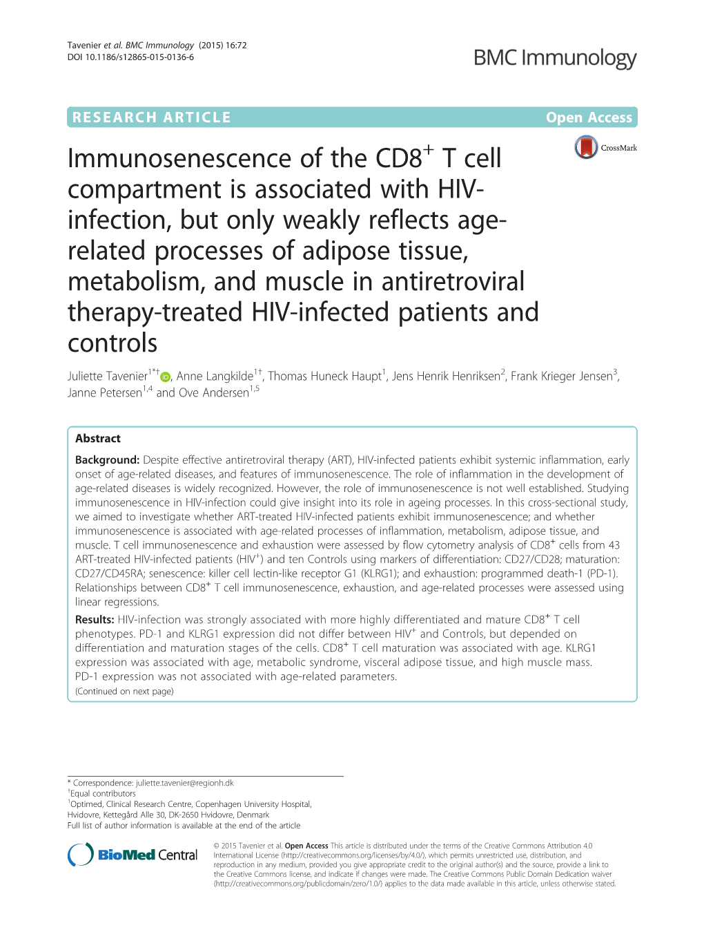 Immunosenescence of the CD8+ T Cell Compartment Is Associated With