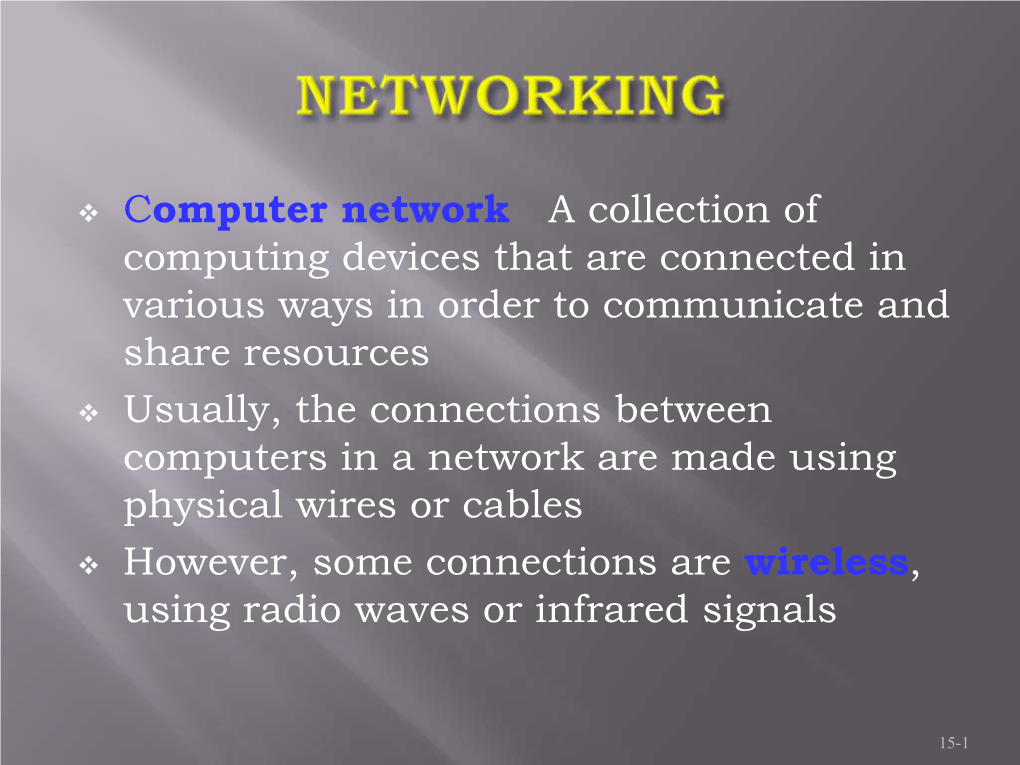 Computer Network a Collection of Computing Devices That Are Connected in Various Ways in Order to Communicate and Share Reso