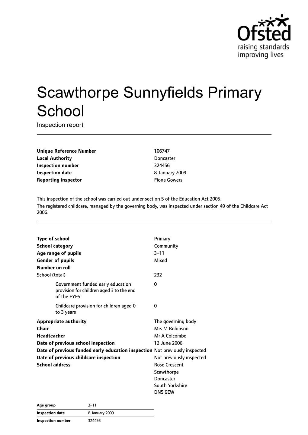 Scawthorpe Sunnyfields Primary School Inspection Report