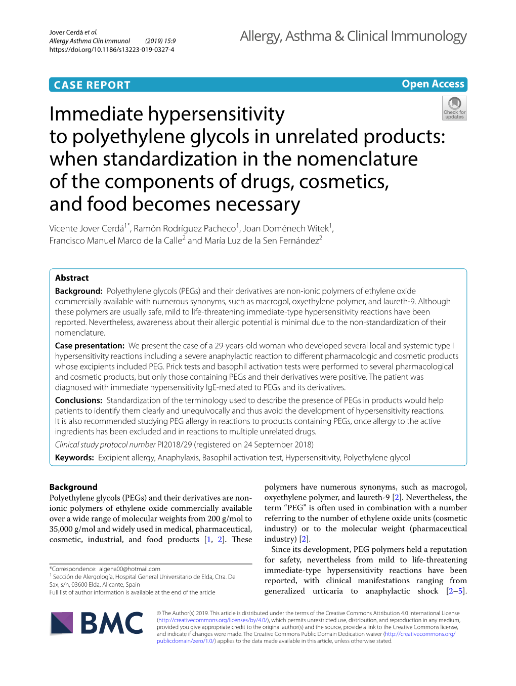 Immediate Hypersensitivity to Polyethylene Glycols in Unrelated