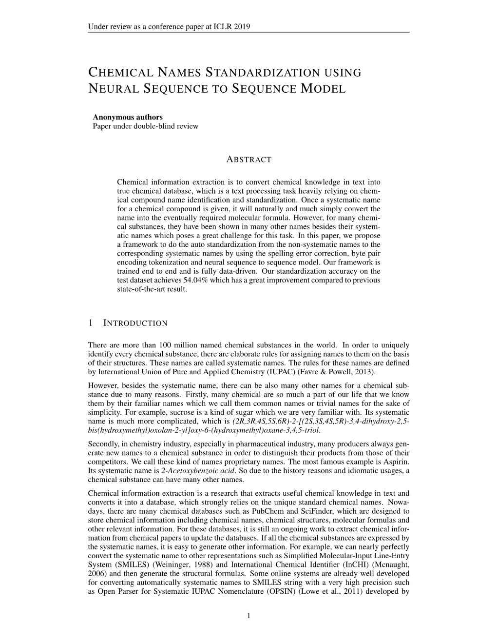 Chemical Names Standardization Using Neural Sequence to Sequence Model