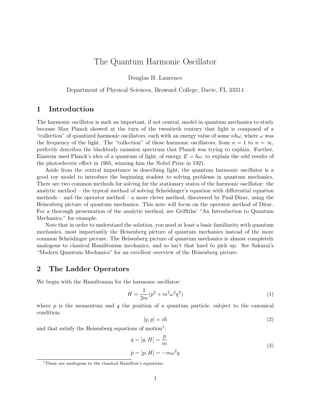 The Quantum Harmonic Oscillator