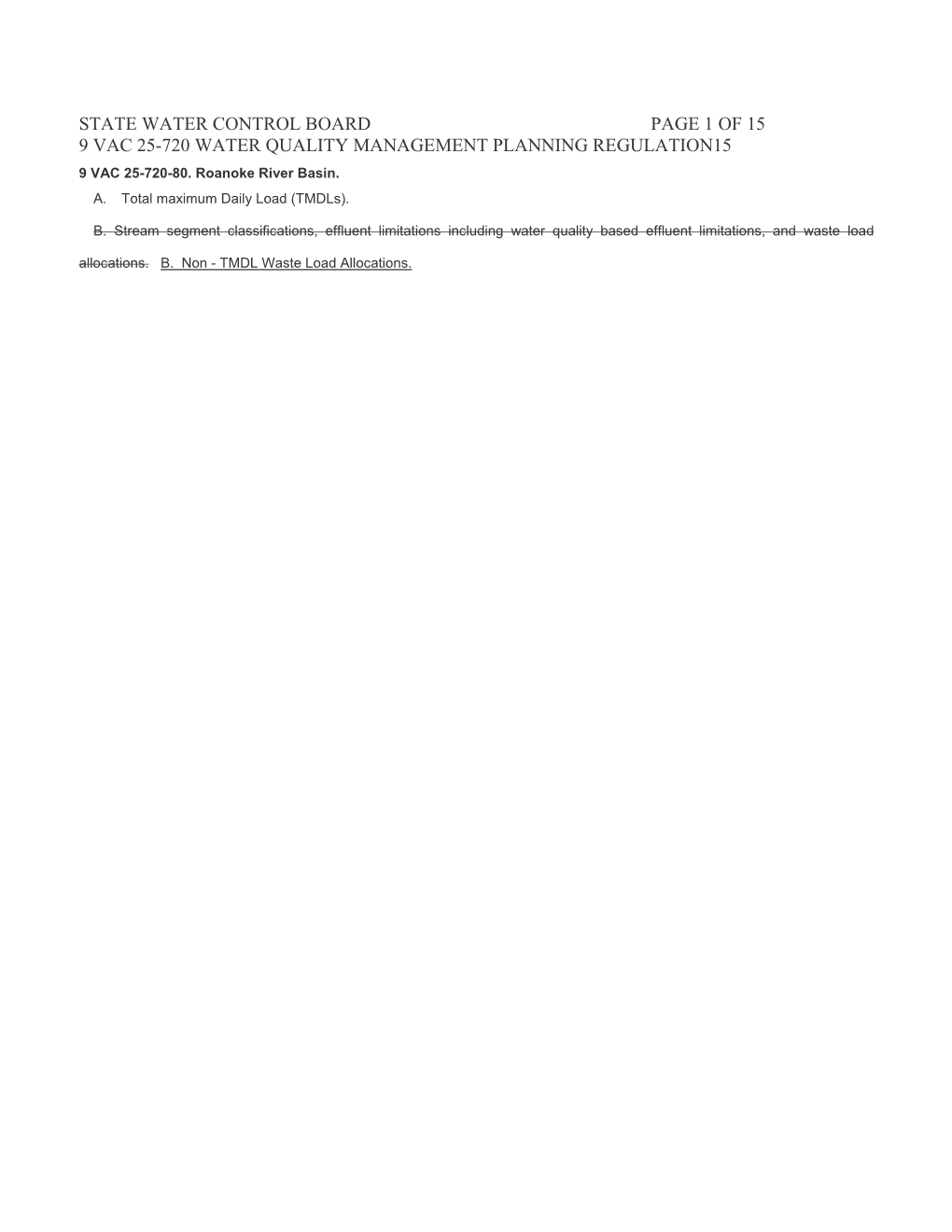 State Water Control Board Page 1 of 15 9 Vac 25-720 Water Quality Management Planning Regulation15 9 Vac 25-720-80