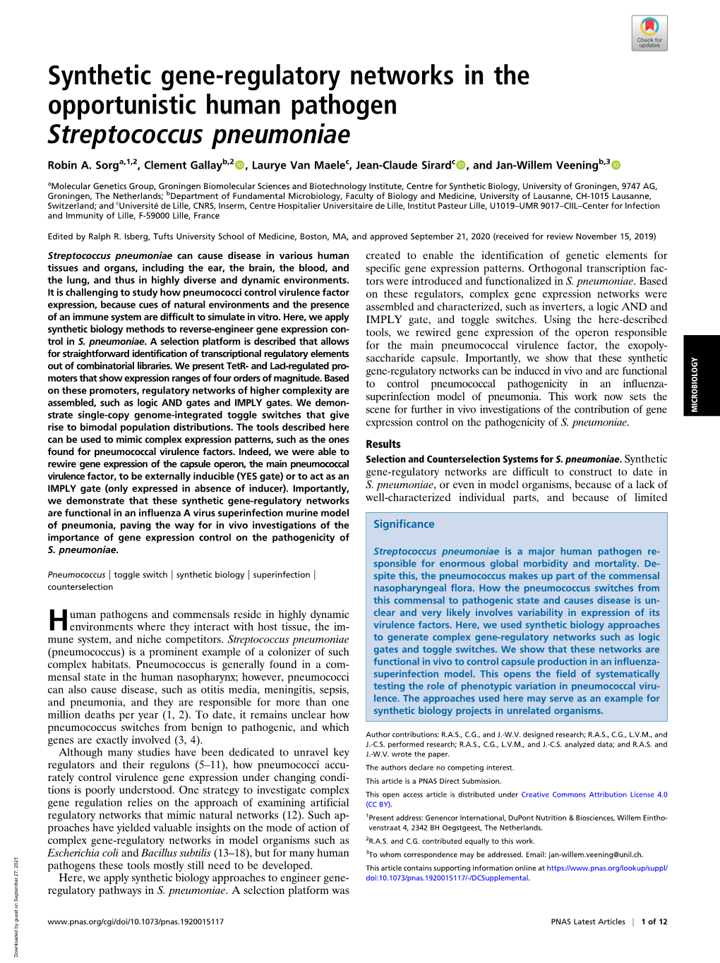 Synthetic Gene-Regulatory Networks in the Opportunistic Human Pathogen Streptococcus Pneumoniae