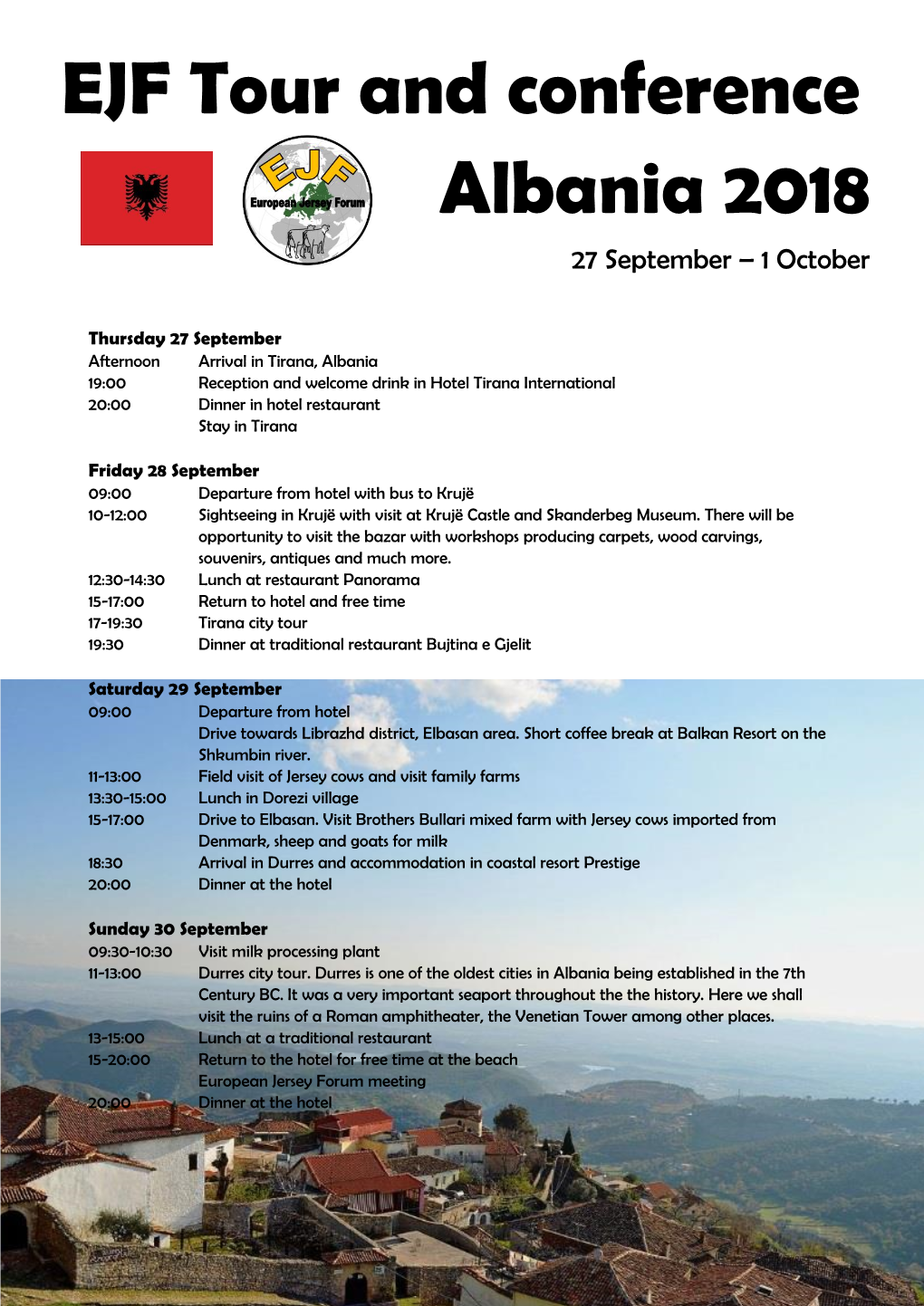 EJF Tour and Conference Albania 2018 27 September – 1 October