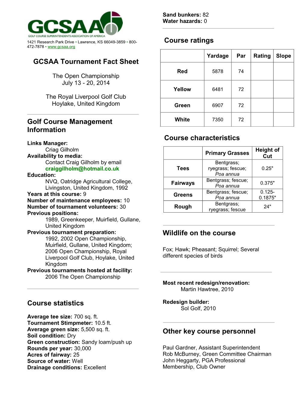 2014 the Open Championship Fact Sheet