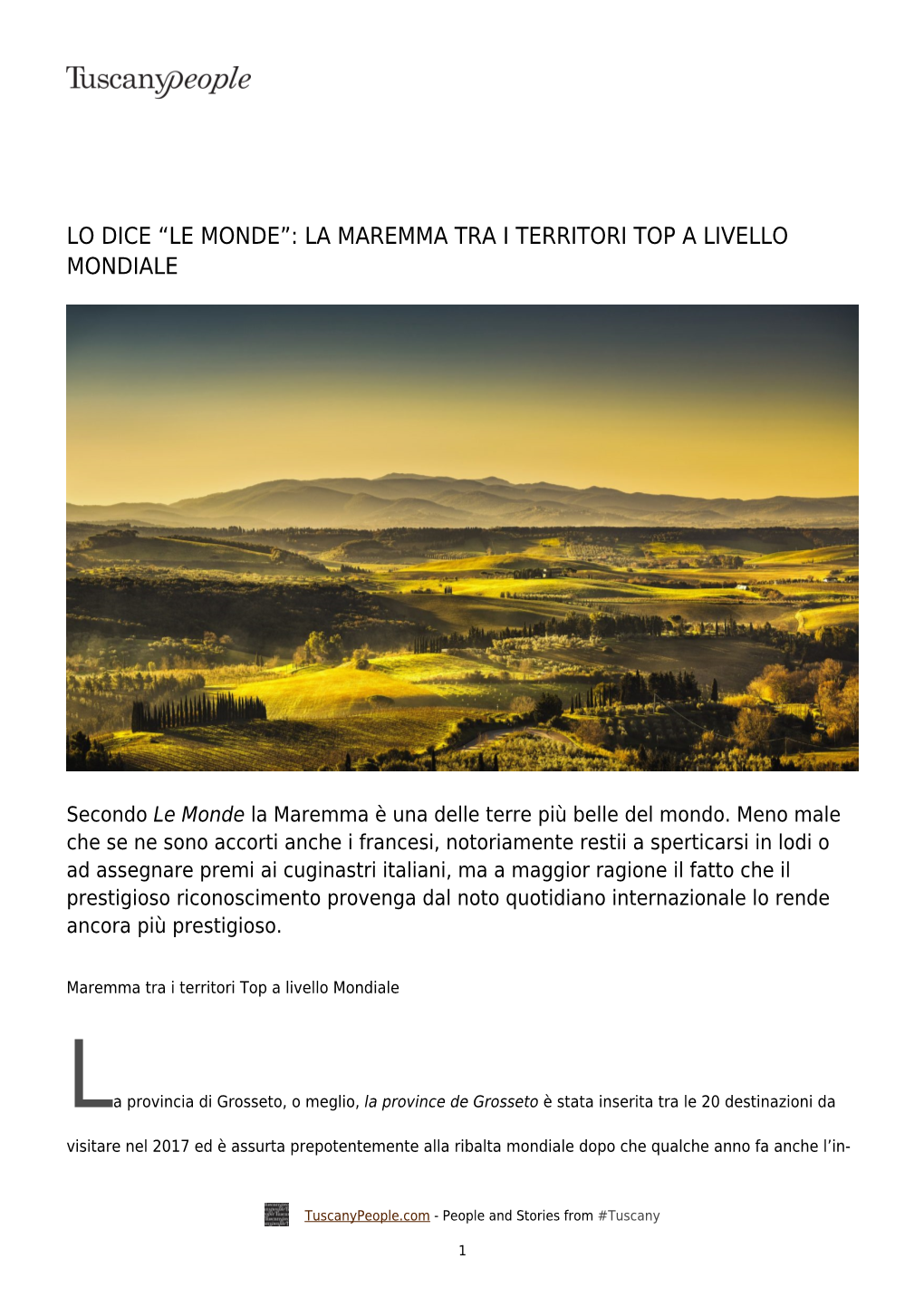 Le Monde”: La Maremma Tra I Territori Top a Livello Mondiale