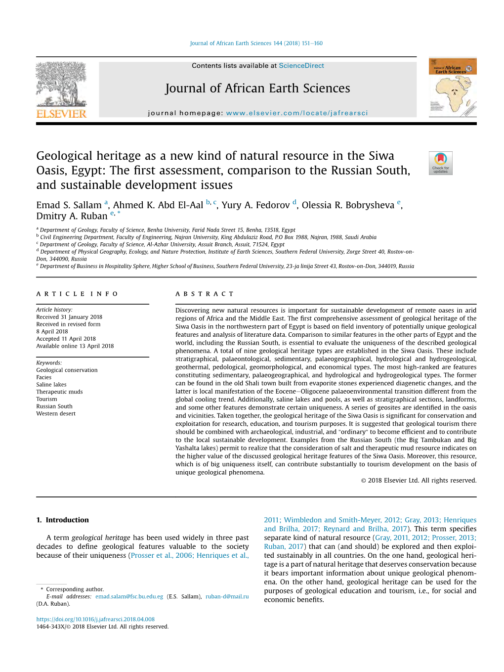 Geological Heritage As a New Kind of Natural Resource in the Siwa Oasis