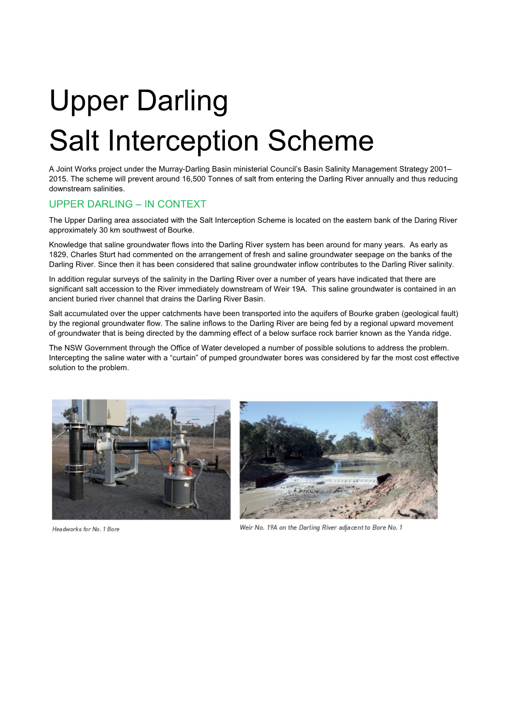 Upper Darling Salt Interception Scheme