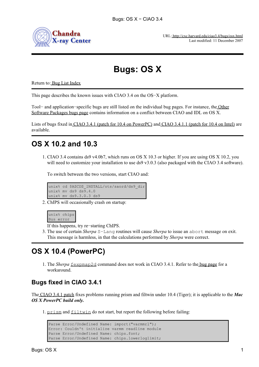 Bugs: OS X − CIAO 3.4