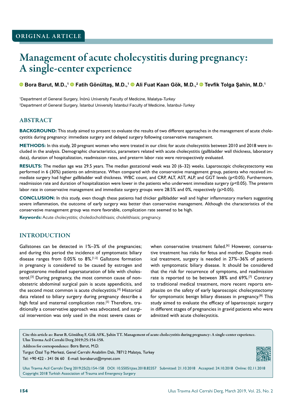 Management of Acute Cholecystitis During Pregnancy: a Single-Center Experience