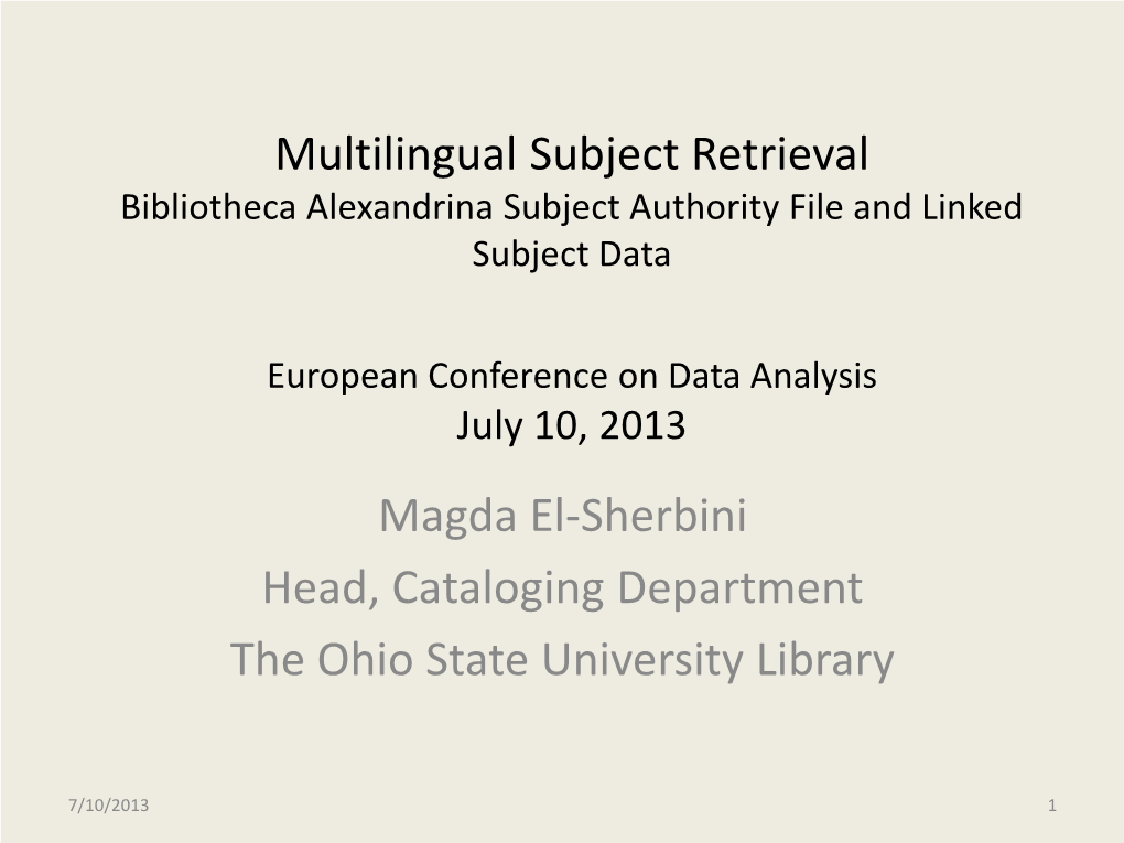 Bibliotheca Alexandrina Subject Authority Control and Linked Data