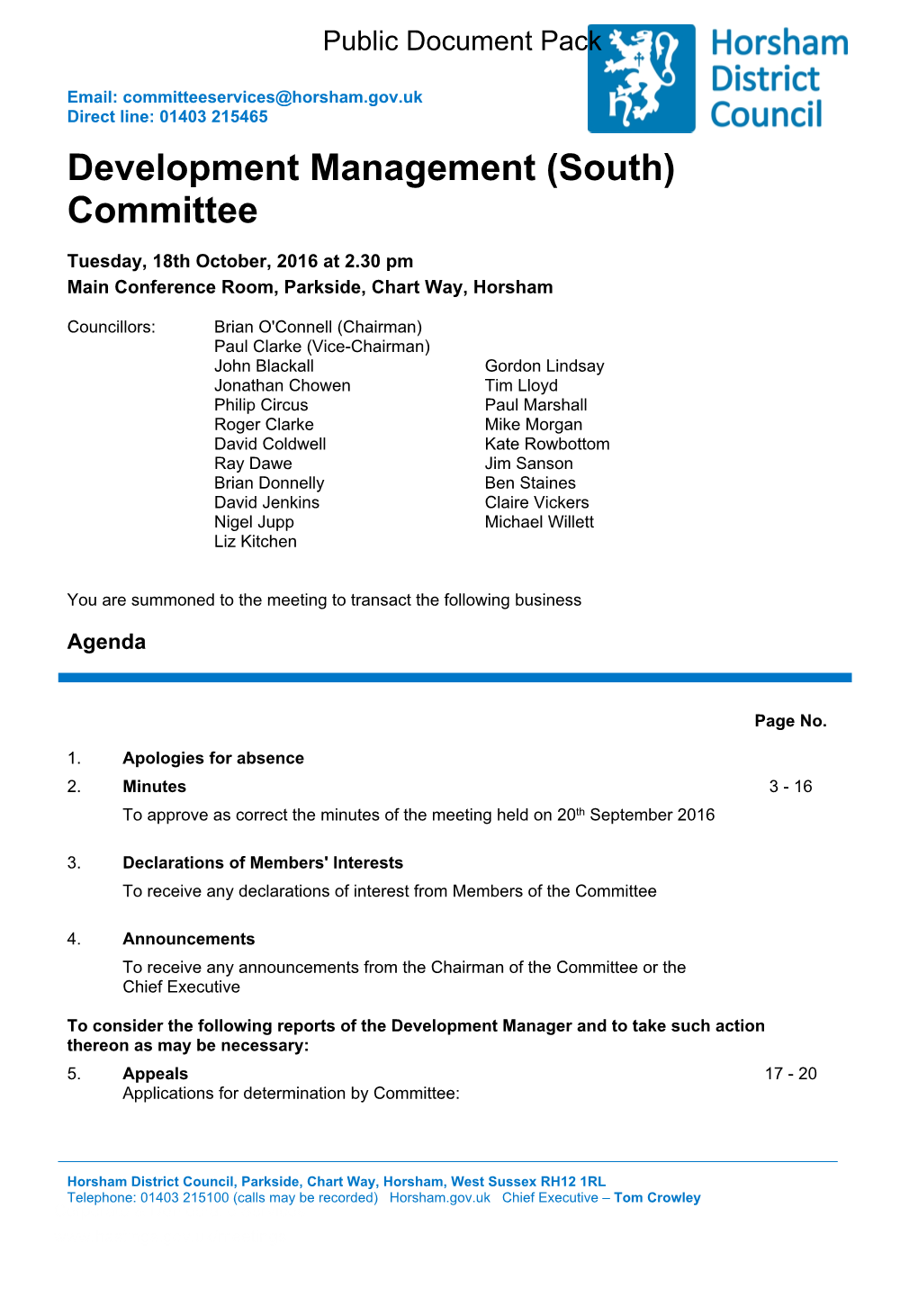 (Public Pack)Agenda Document for Development Management (South) Committee, 18/10/2016 14:30