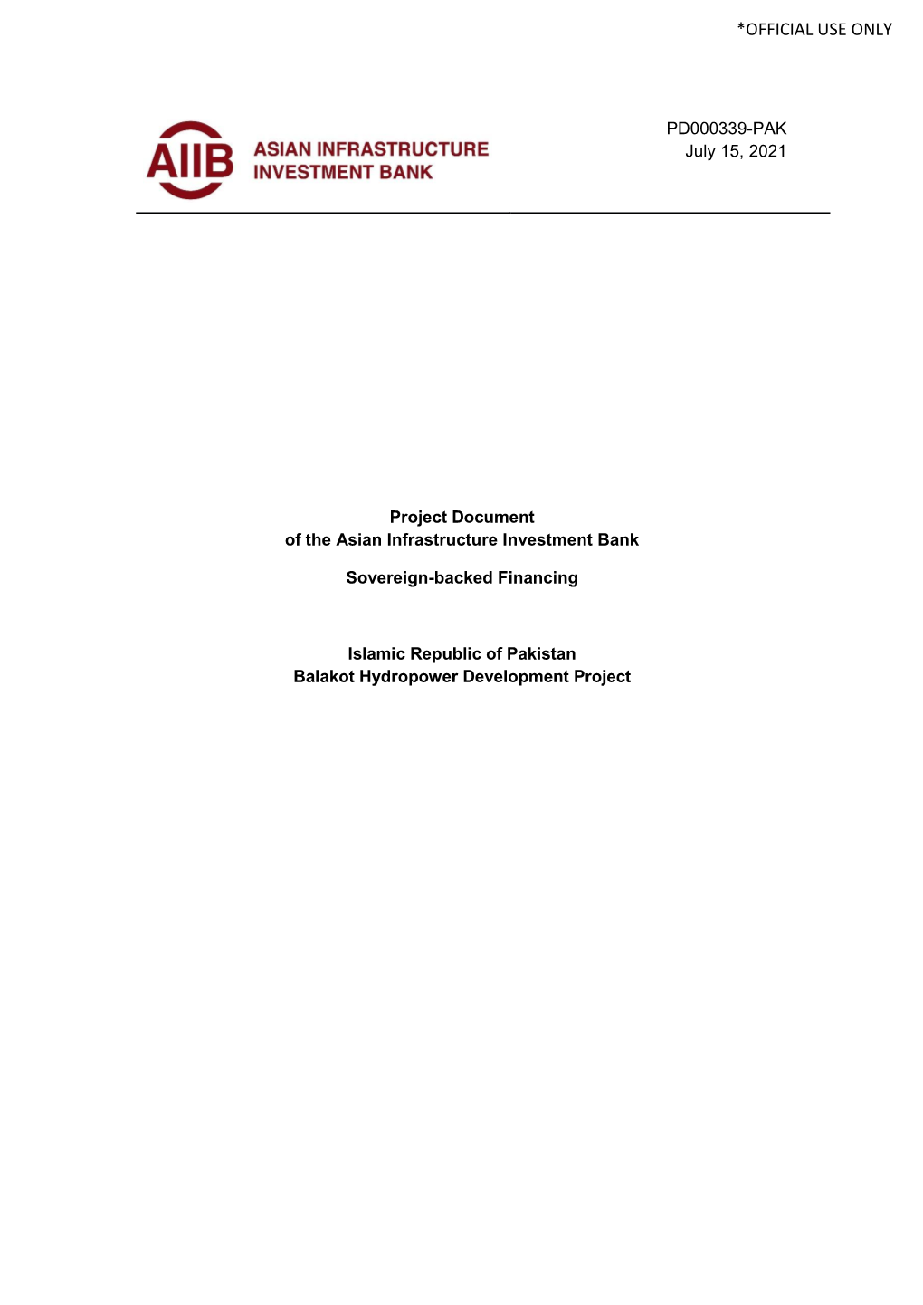 Project Document of the Asian Infrastructure Investment Bank