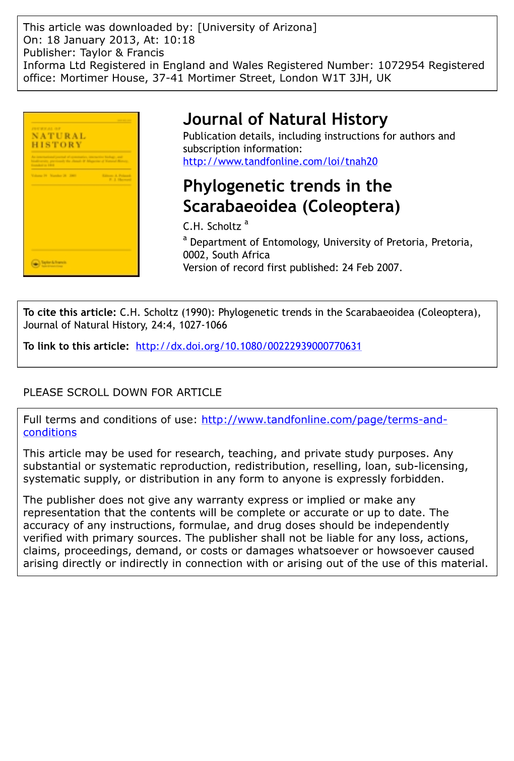 Phylogenetic Trends in the Scarabaeoidea (Coleoptera) C.H