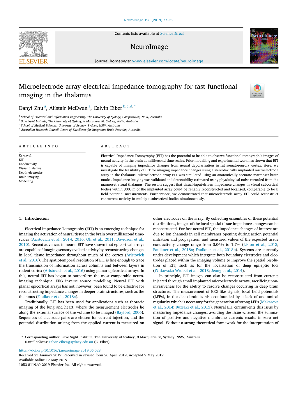 Microelectrode Array Electrical Impedance Tomography for Fast Functional Imaging in the Thalamus