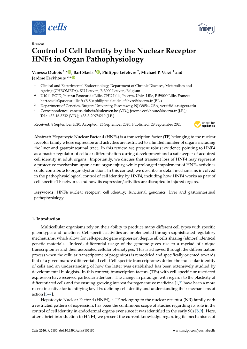 Control of Cell Identity by the Nuclear Receptor HNF4 in Organ Pathophysiology