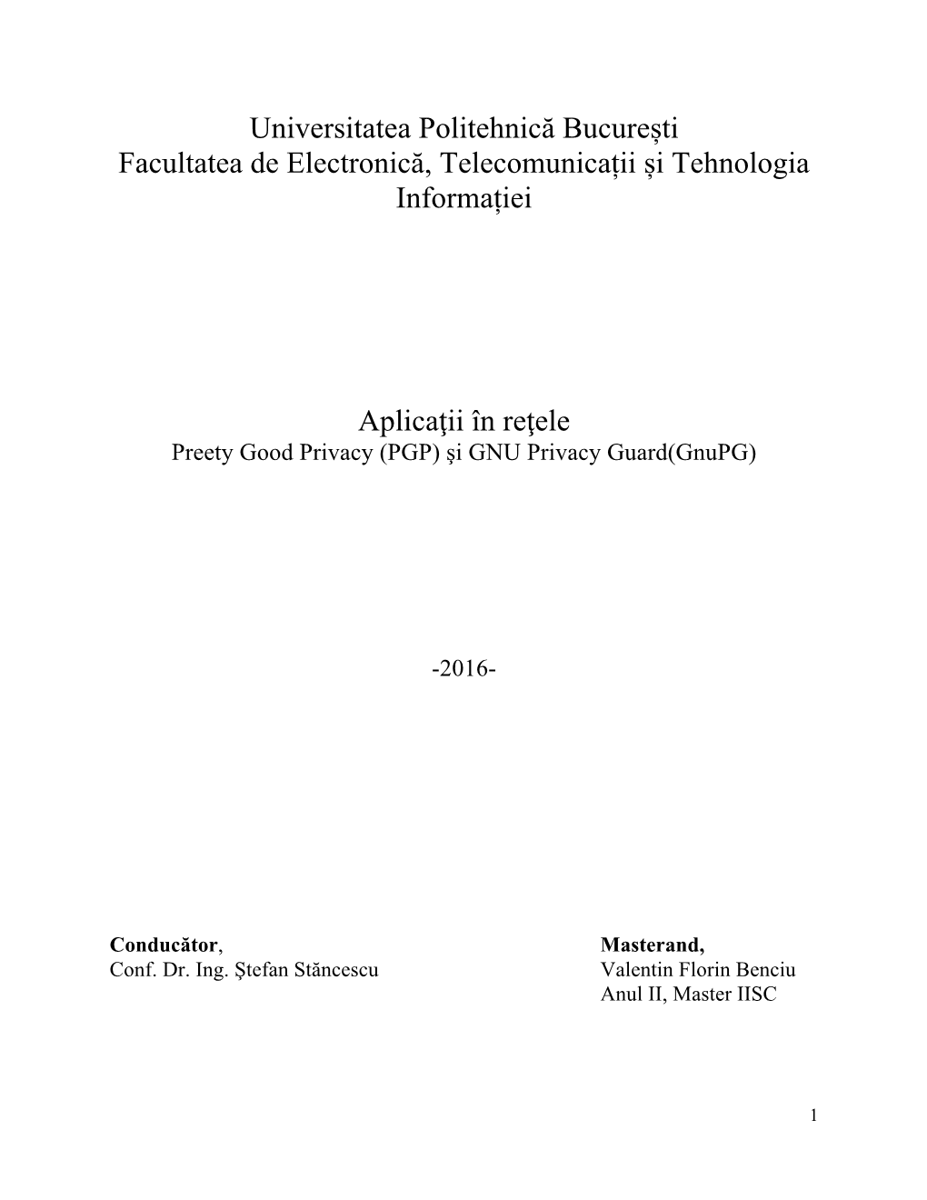 Universitatea Politehnică București Facultatea De Electronică, Telecomunicații Și Tehnologia Informației