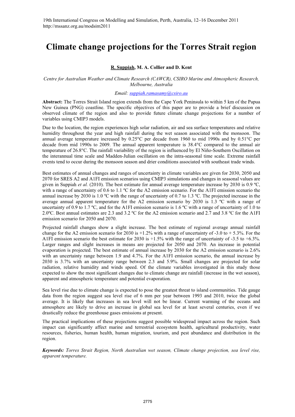 Climate Change Projections for the Torres Strait Region