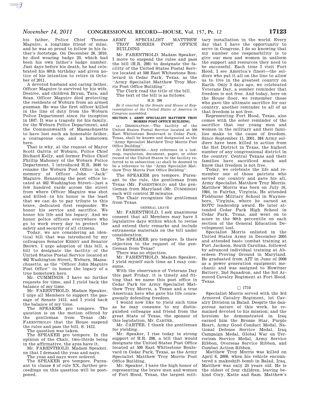 CONGRESSIONAL RECORD—HOUSE, Vol. 157, Pt. 12 November 14, 2011