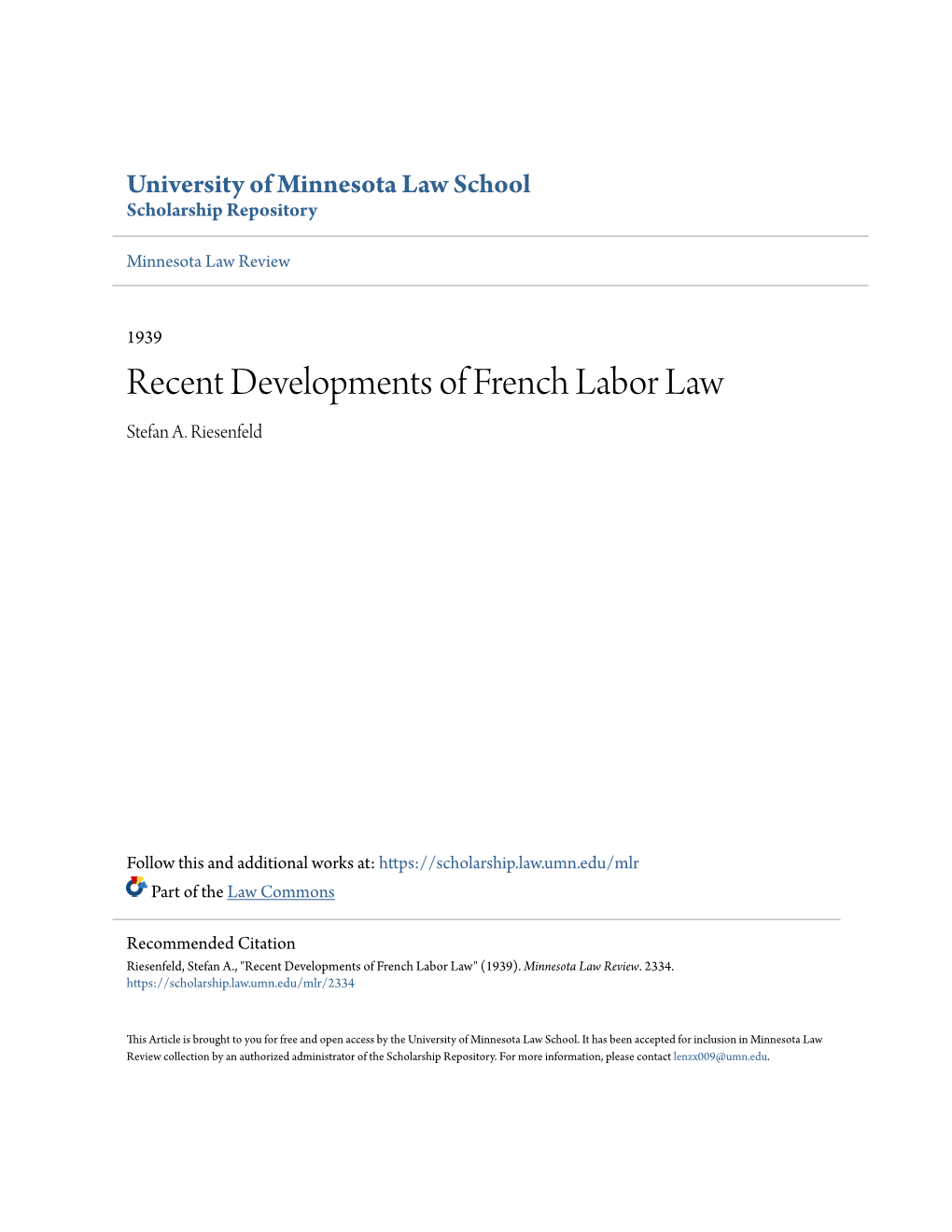 Recent Developments of French Labor Law Stefan A