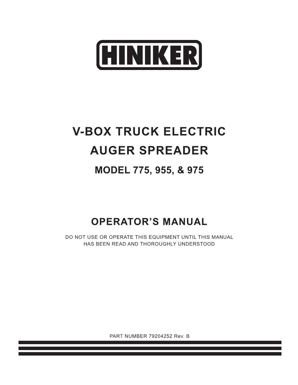 V-Box Truck Electric Auger Spreader Model 775, 955, & 975