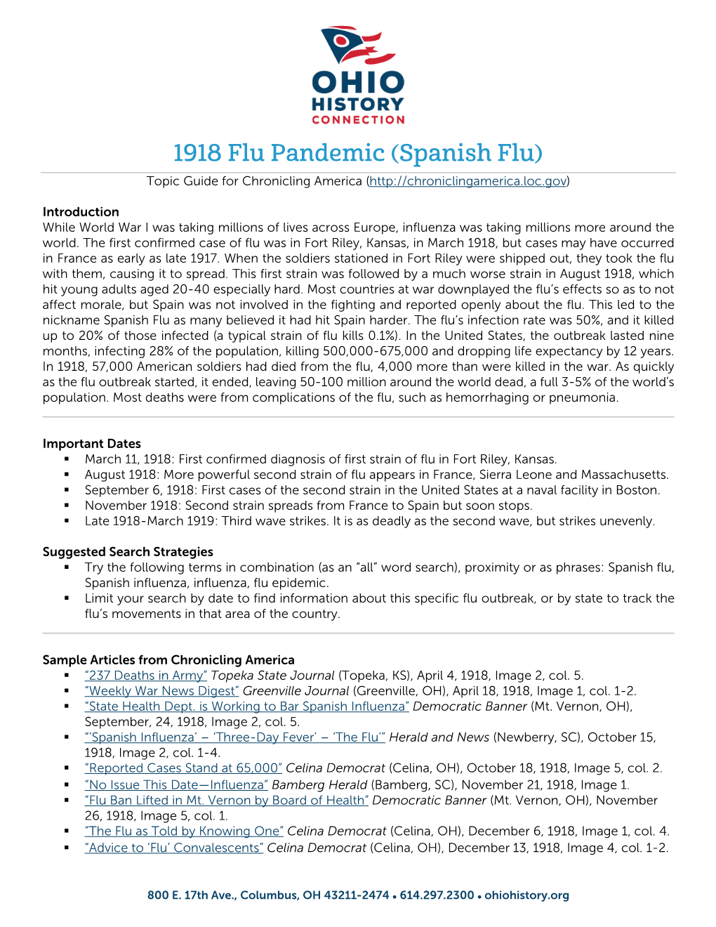 1918 Flu Pandemic (Spanish Flu) Topic Guide for Chronicling America (