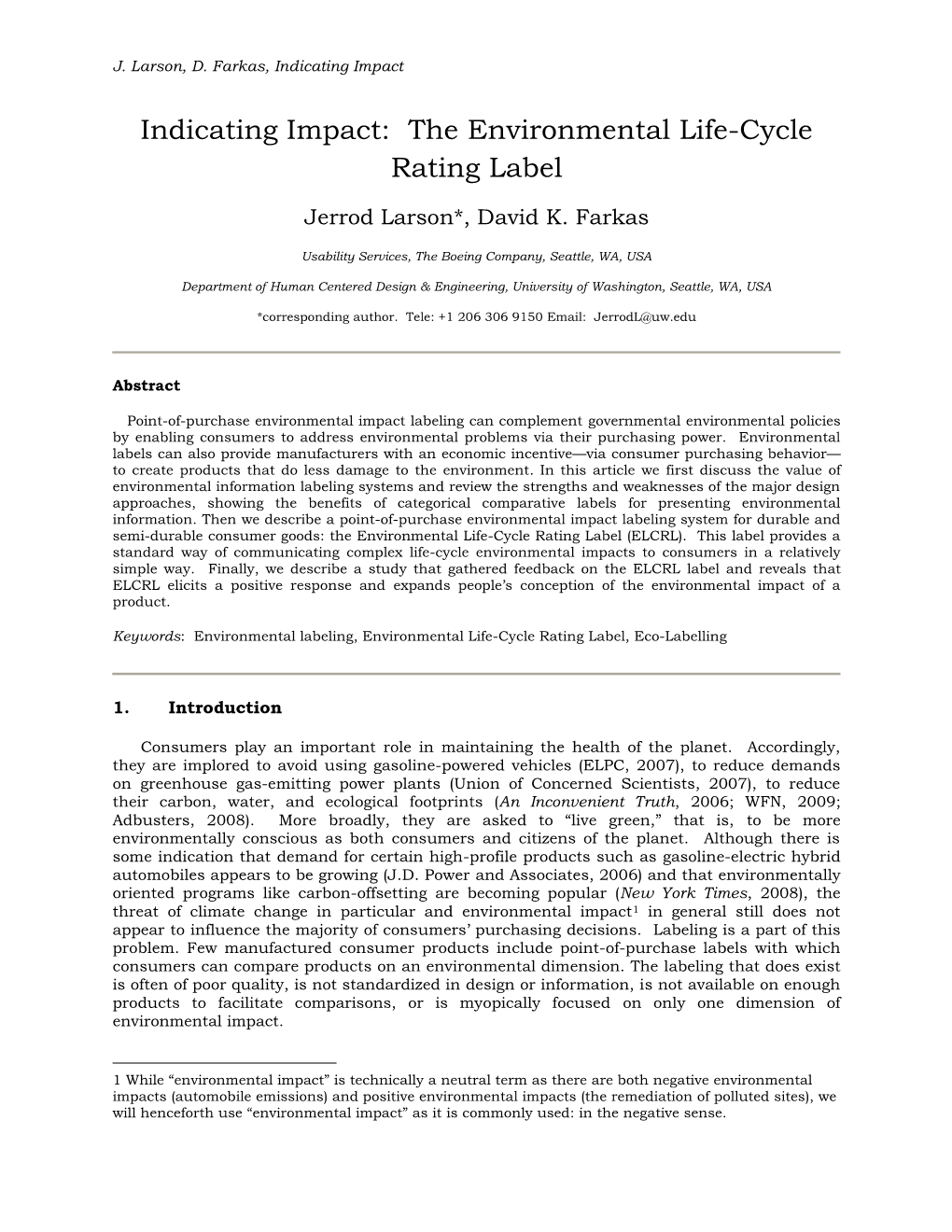 Indicating Impact: the Environmental Life-Cycle Rating Label