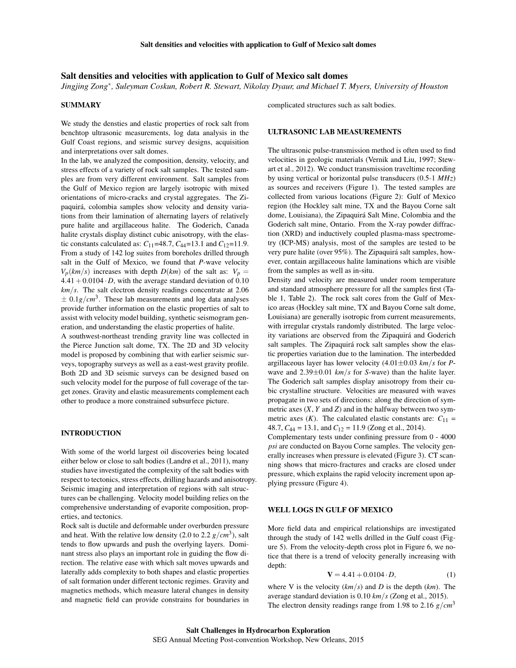 Salt Densities and Velocities with Application to Gulf of Mexico Salt Domes