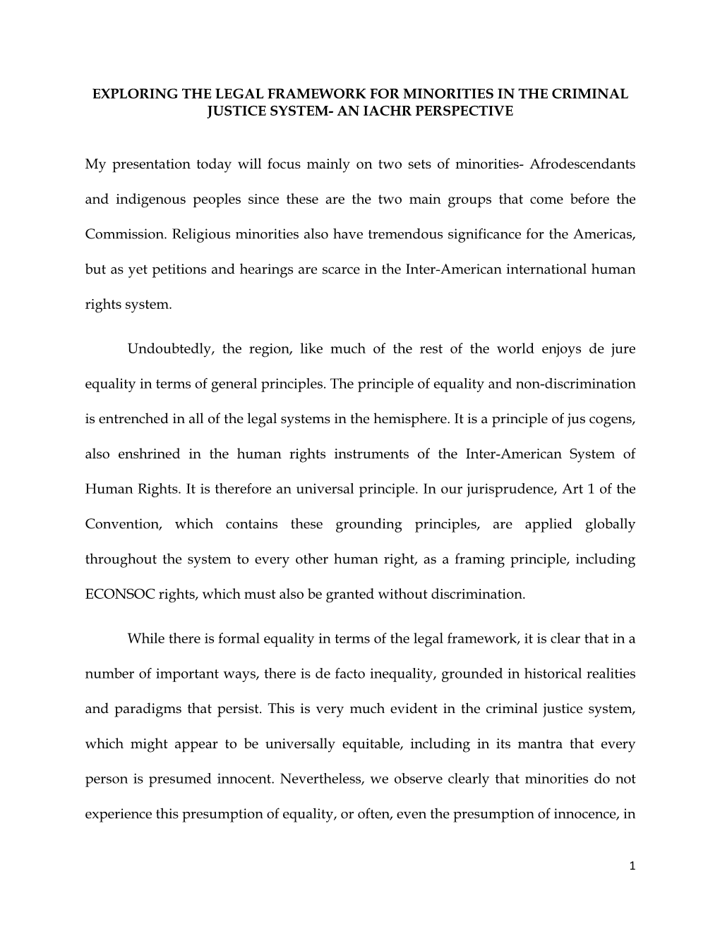 Exploring the Legal Framework for Minorities in the Criminal Justice System- an Iachr Perspective