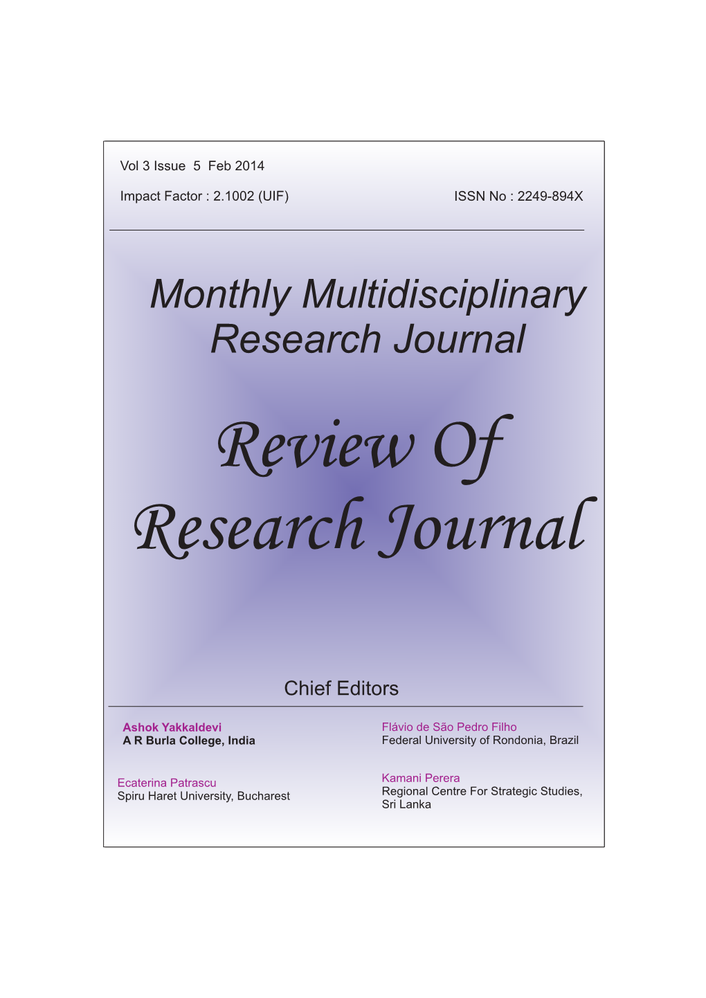 Monthly Multidisciplinary Research Journal Review of Research Journal