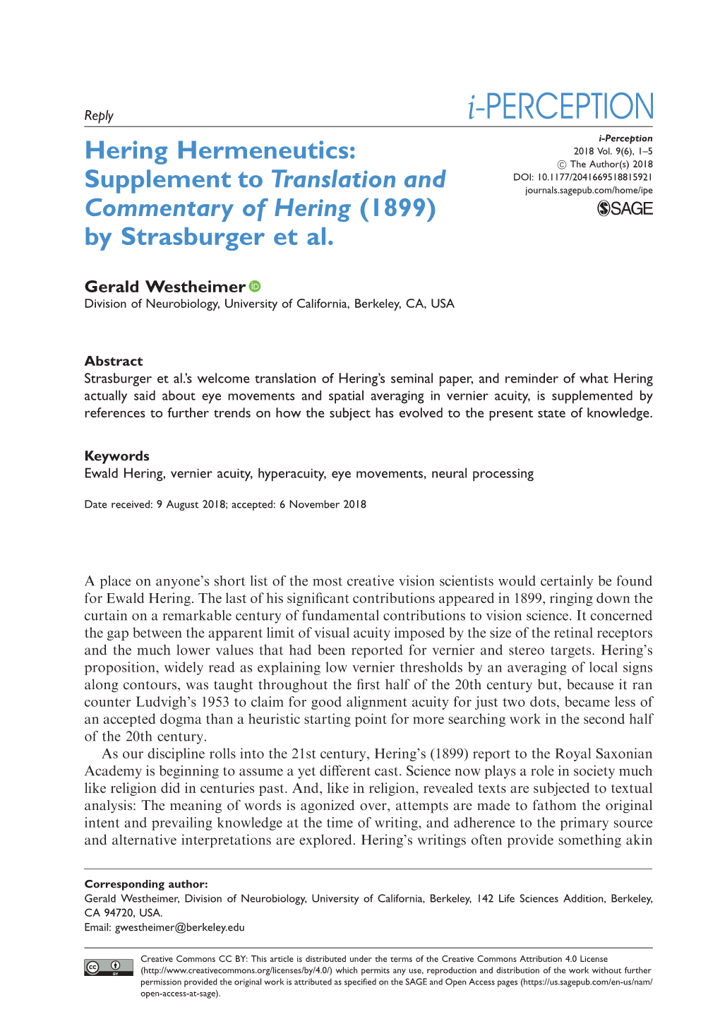 Supplement to Translation and Commentary of Hering (1899) by Strasburger Et Al