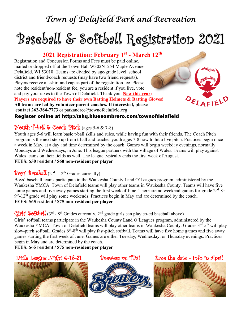 Baseball & Softball Registration 2021