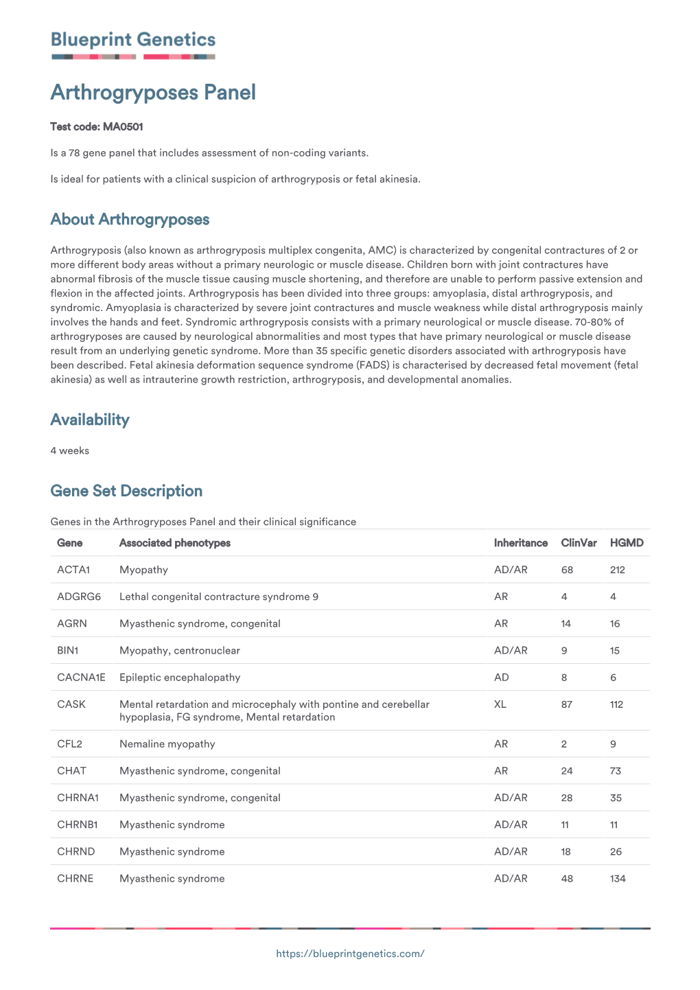 Blueprint Genetics Arthrogryposes Panel