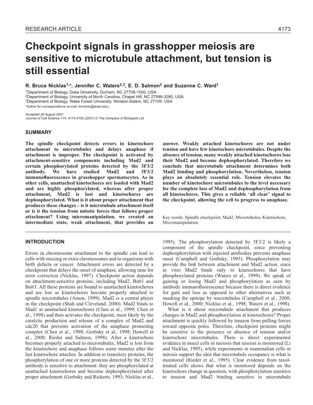 Microtubules, Tension and Spindle Checkpoint 4175 MATERIALS and METHODS