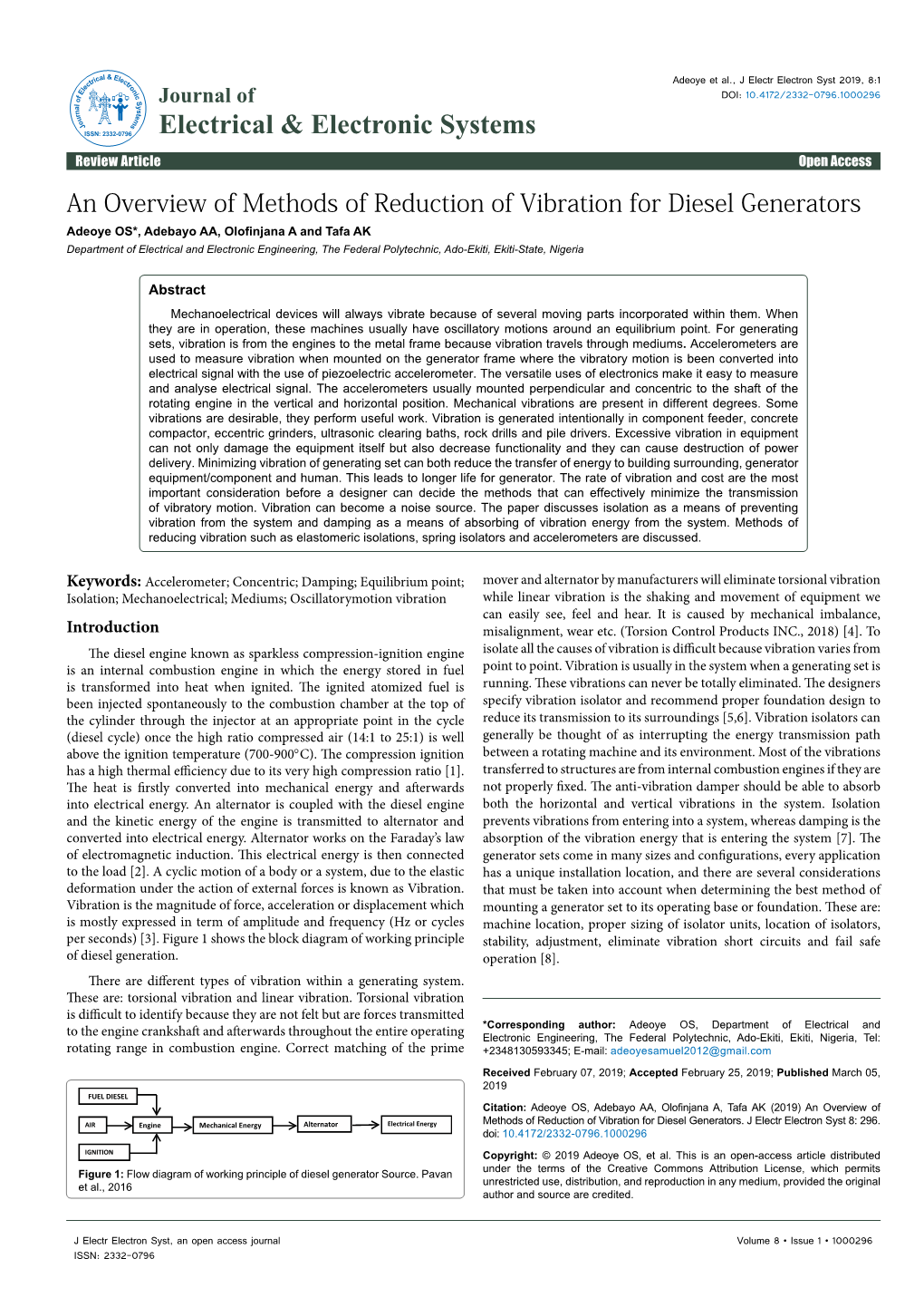 An Overview of Methods of Reduction of Vibration for Diesel Generators